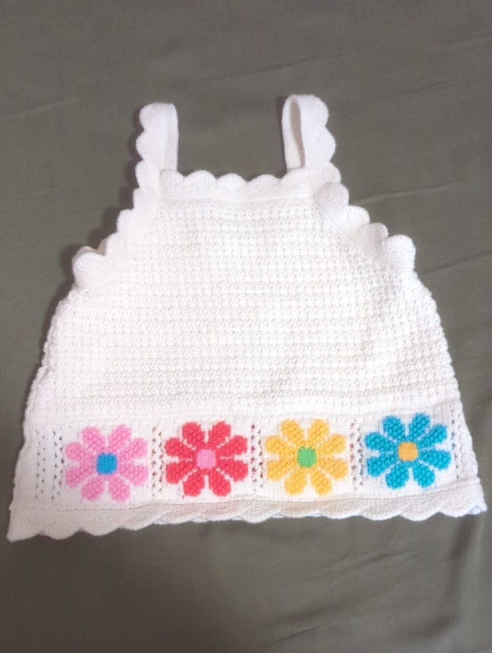 Baby GAP White Crochet Top with Pink, Red, Yellow, and Blue Flower Squares